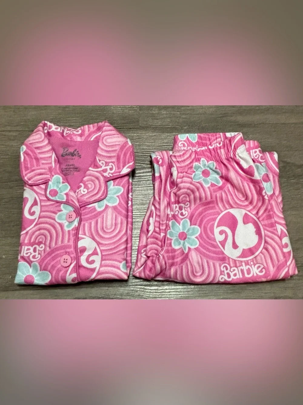 NWOT Barbie x Komar Kids Pink Groovy Flower Pajama Set Super Soft- XS 4/5